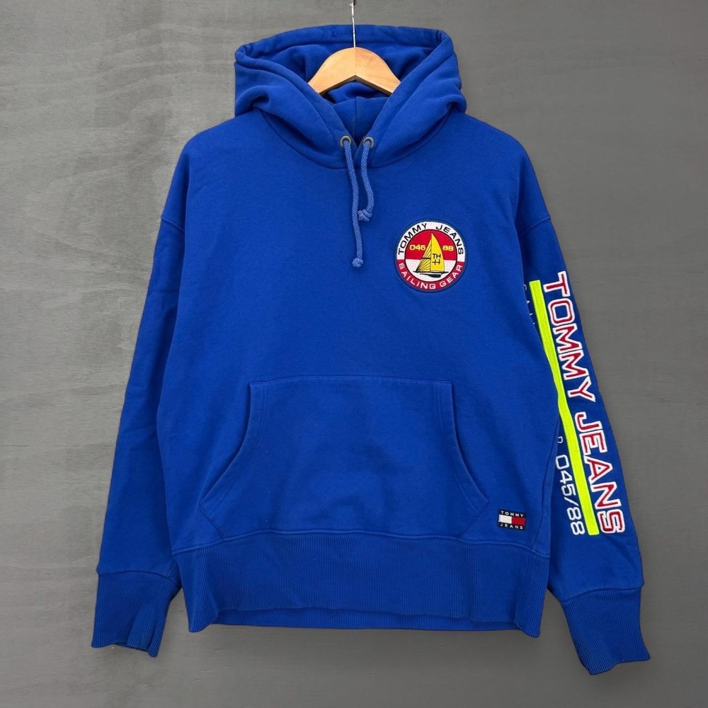 Tommy Jeans Hoodie Blue Sailing Gear Graphic Hoodie Sweatshirt Pullover Medium